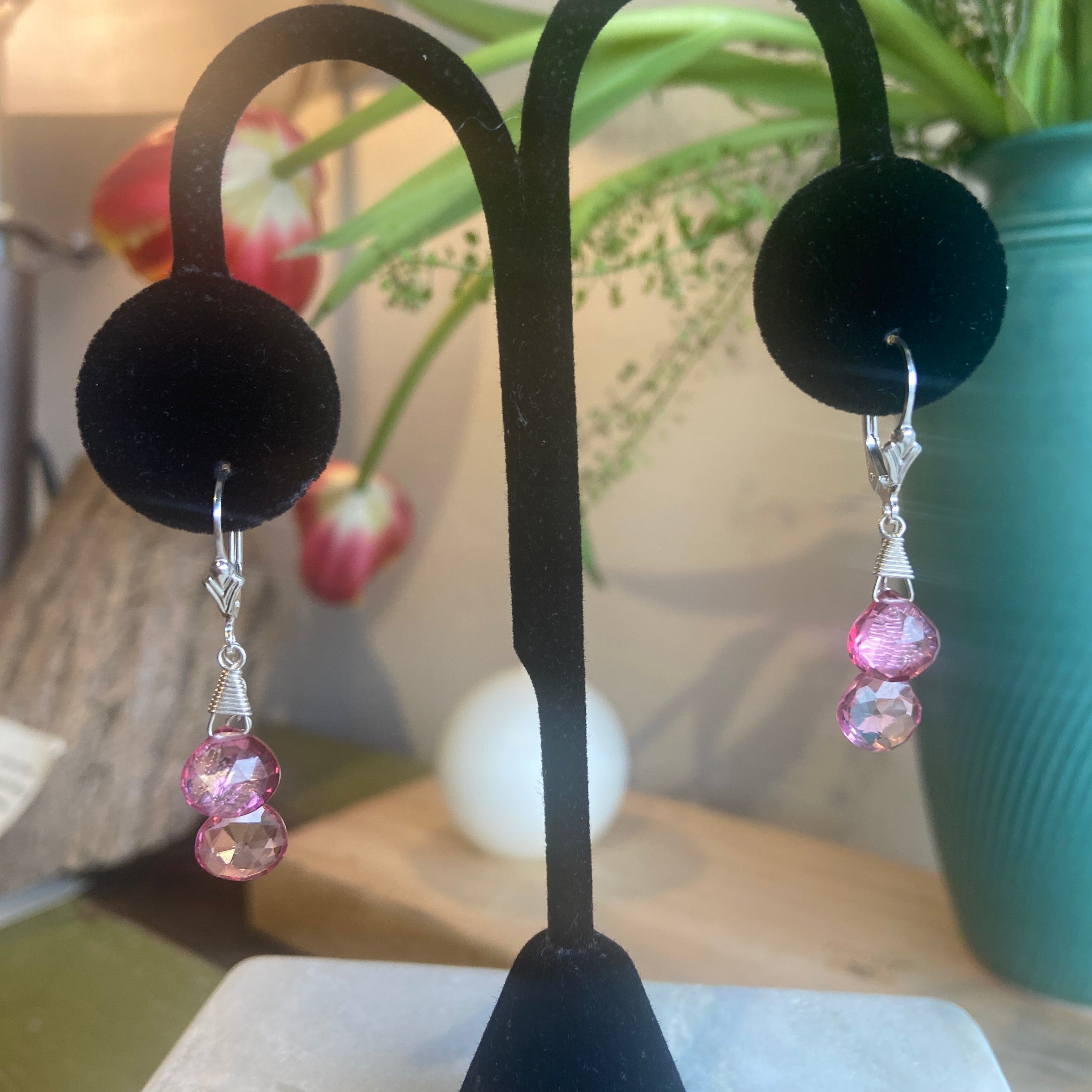 Pink Topaz Briolette Earrings
