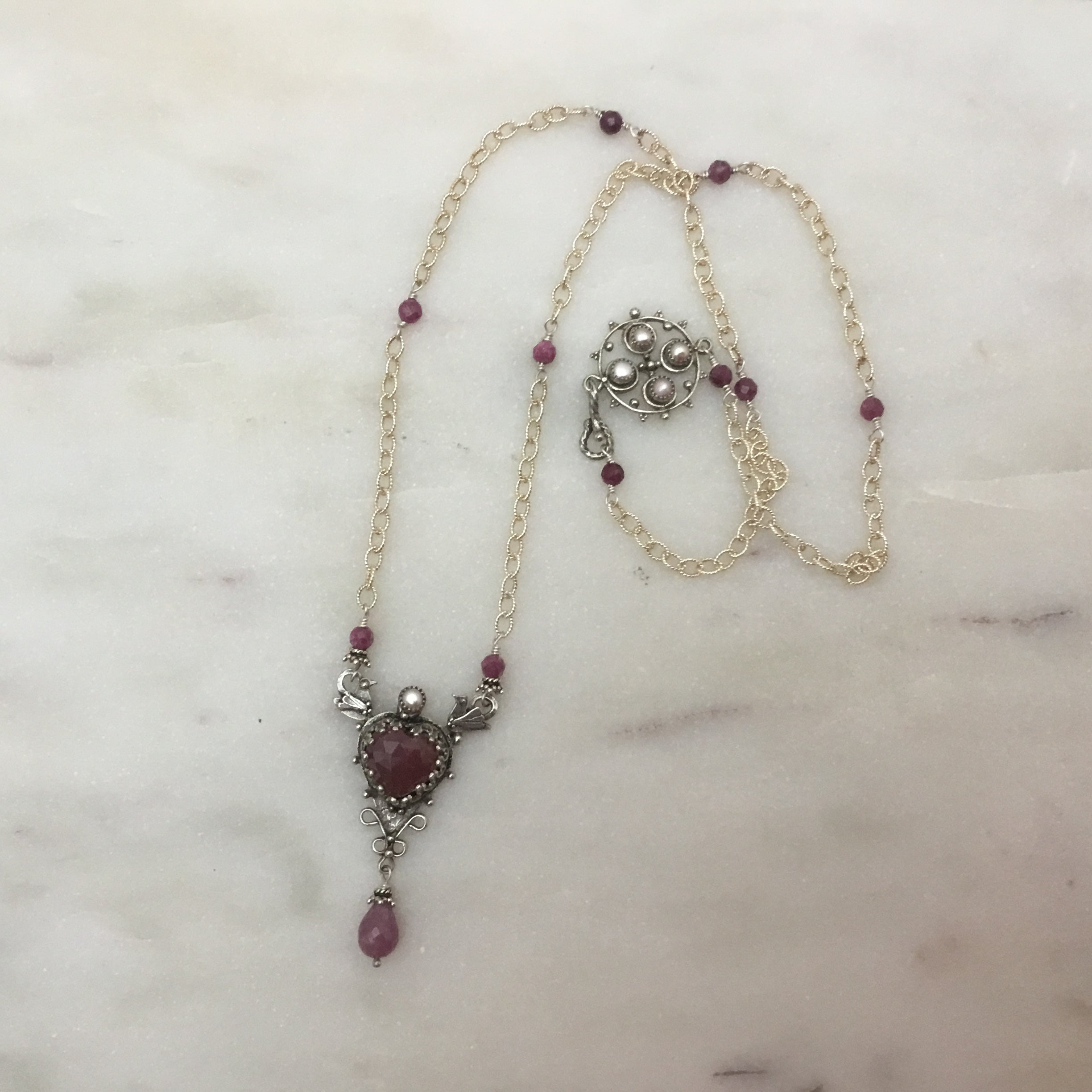 Ruby and Pearl Heart Necklace