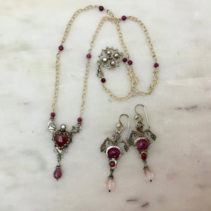 Ruby, Opal, and Rose Quartz Earrings