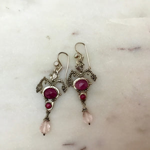 Ruby, Opal, and Rose Quartz Earrings