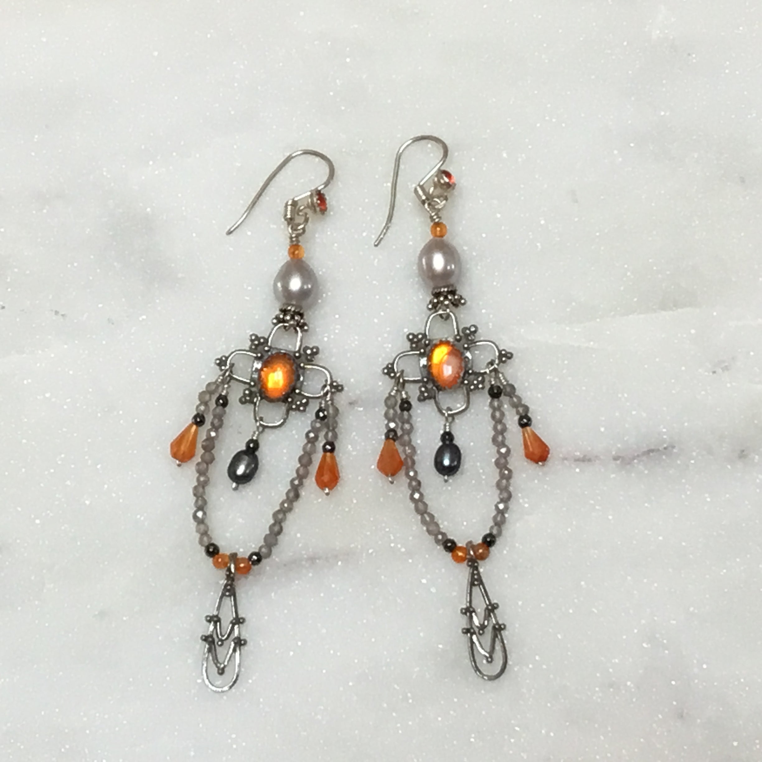 Carnelian, Pearl, & Labradorite earrings