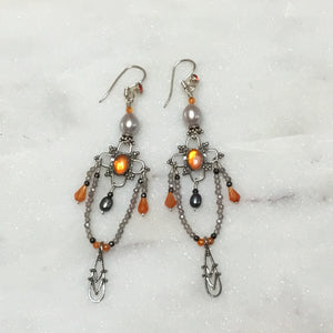 Carnelian, Pearl, & Labradorite earrings