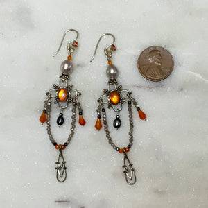 Carnelian, Pearl, & Labradorite earrings