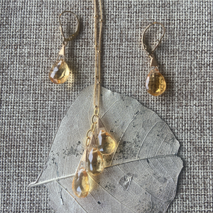 Briolette Tear Drop Citrine Necklace & Earrings