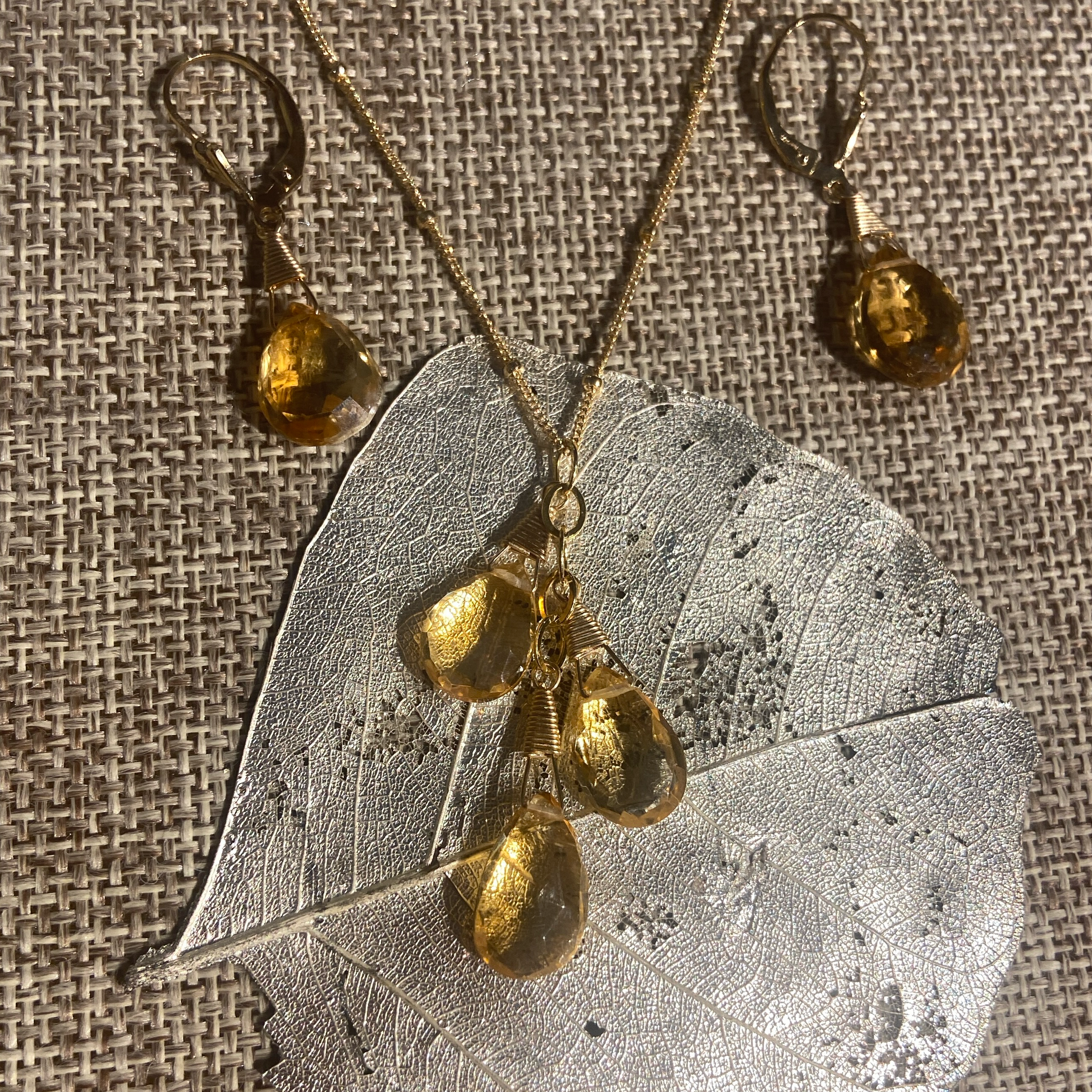 Briolette Tear Drop Citrine Necklace & Earrings