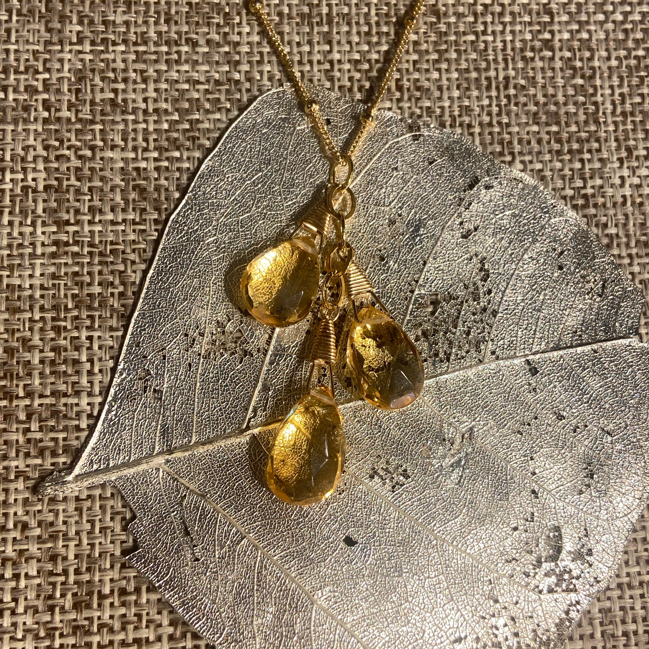 Briolette Tear Drop Citrine Necklace & Earrings