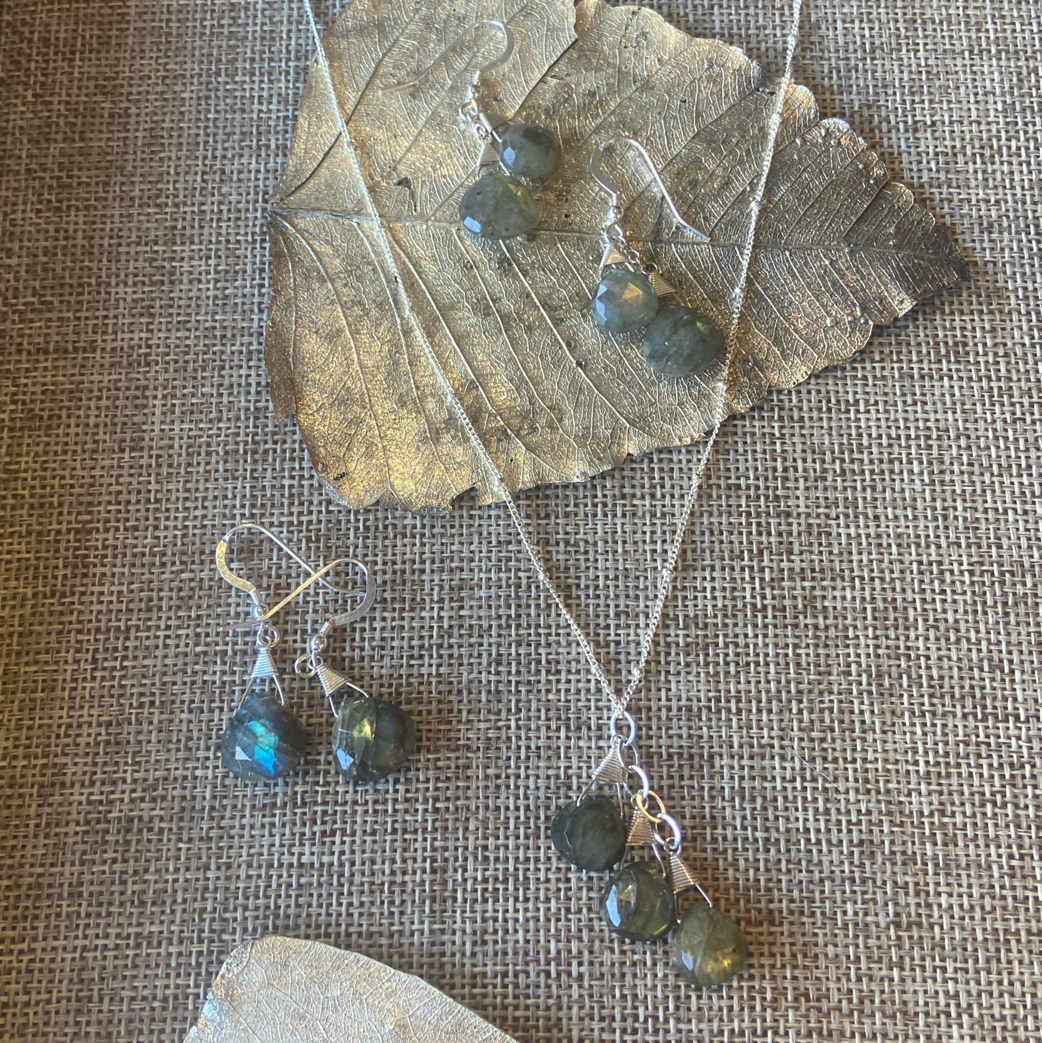 Labradorite Earrings and necklace in Silver