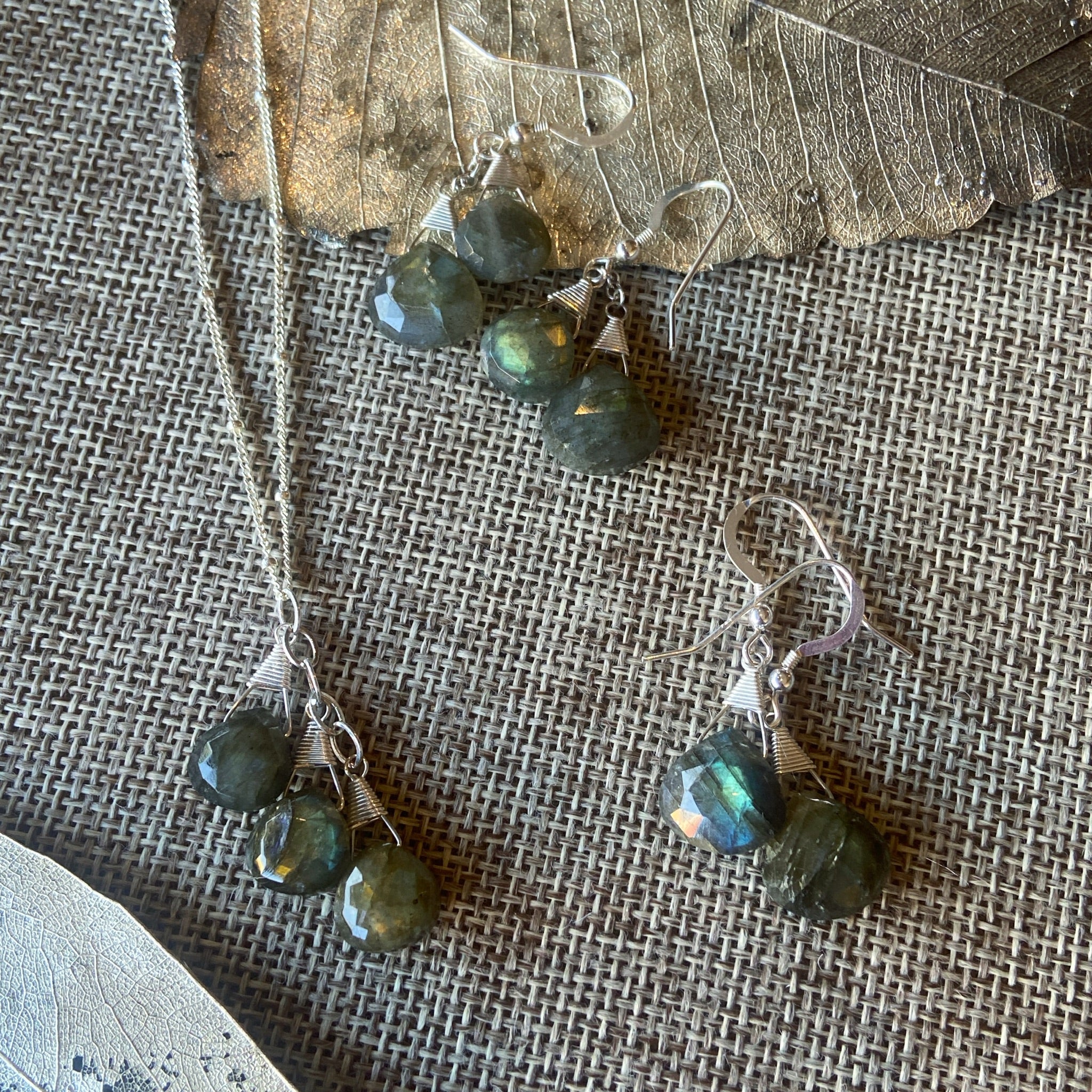 Labradorite Earrings and necklace in Silver